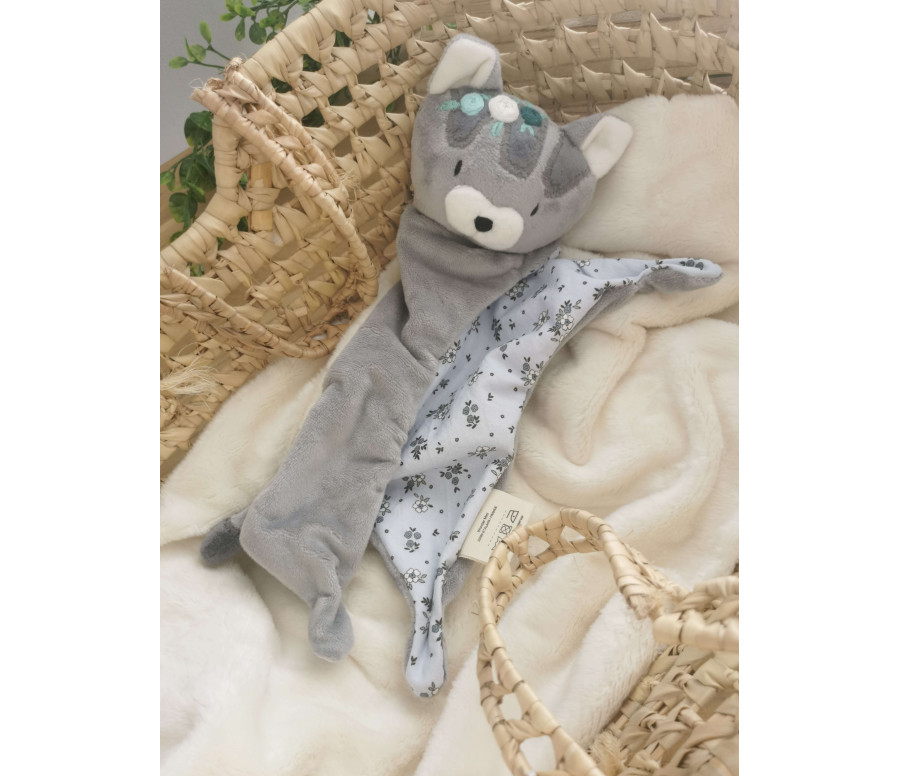 Doudou Nin-Nin Plat Chat Tigré Gris personnalisable