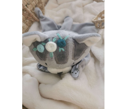 Doudou Nin-nin Artisanal Chat Gris personnalisé Fait Main