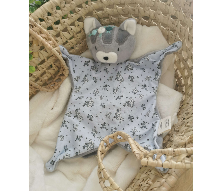 Doudou Nin-nin Artisanal Chat Gris personnalisé Fait Main