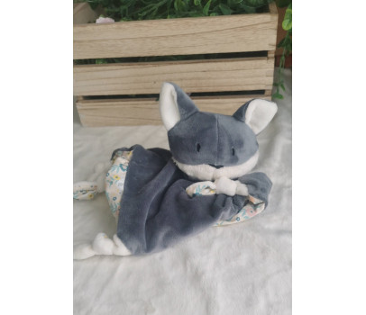 Doudou Nin-nin Artisanal Loup Gris personnalisé Fait Main