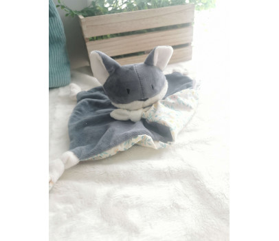 Doudou Nin-nin Artisanal Loup Gris personnalisé Fait Main