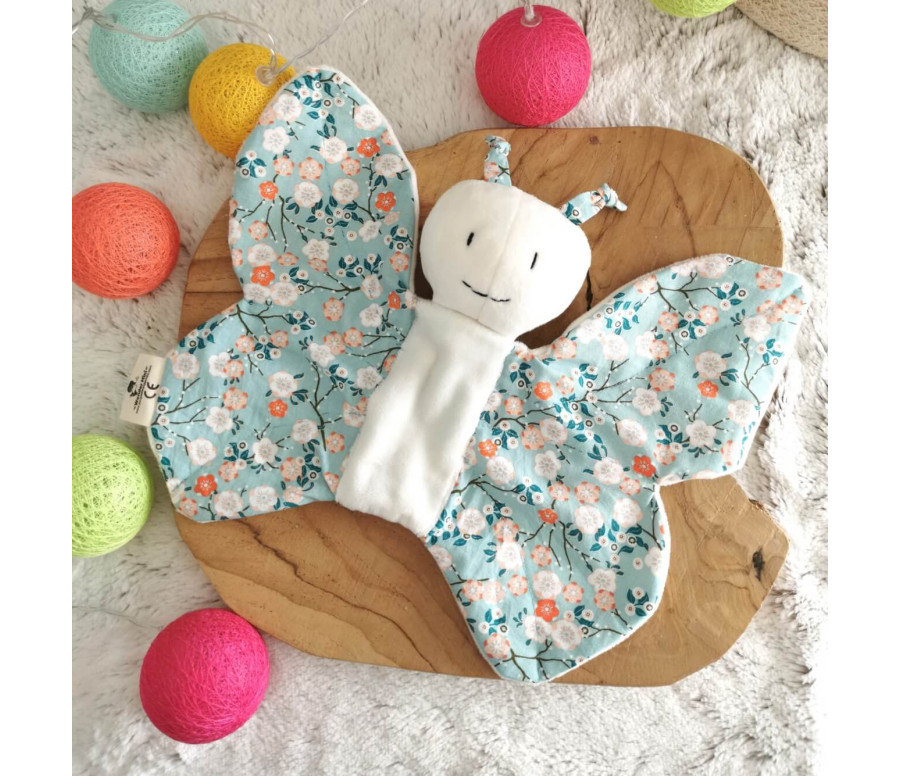 Doudou Nin nin Artisanal Papillon personnalise Fait Main