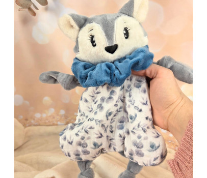 Doudou Nin-nin Artisanal Loup Gris personnalisé Fait Main